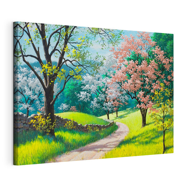 Stampa su tela Gruppo di alberi con fiori rosa