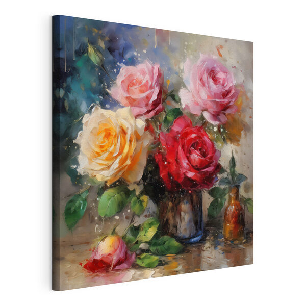 Stampa su tela Rose dai colori vivaci in un vaso colorato