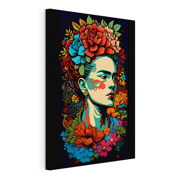 Stampa su tela Ritratto dai colori vivaci adornato di fiori (COD: s32867) Stampa su tela Stampa su tela Ritratto dai colori vivaci adornato di fiori (COD: s32867)