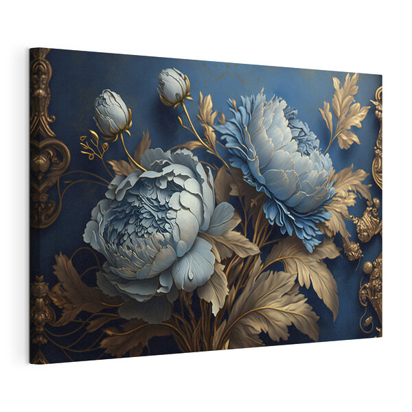 Fiori blu con dettagli decorativi Stampa su tela Fiori blu con dettagli decorativi