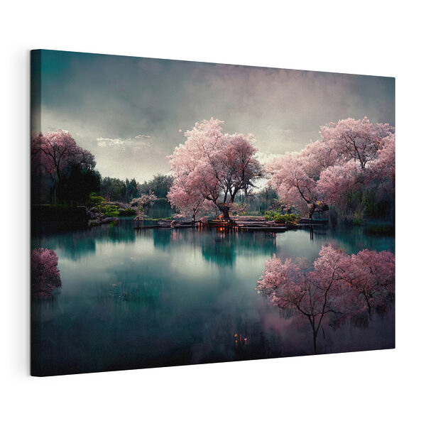Stampa su tela Albero con fiori rosa