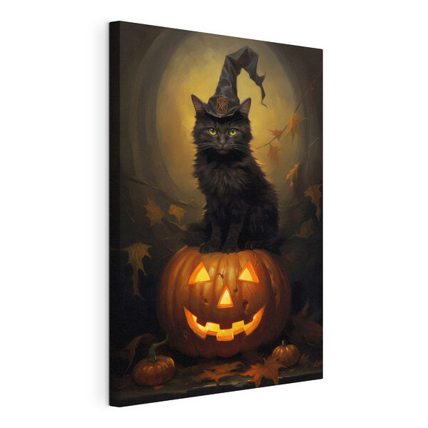 Stampa su tela Gatto seduto su una zucca