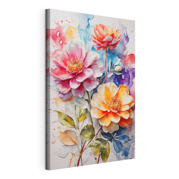 Stampa su tela Dipinto raffigurante dei fiori su uno sfondo colorato