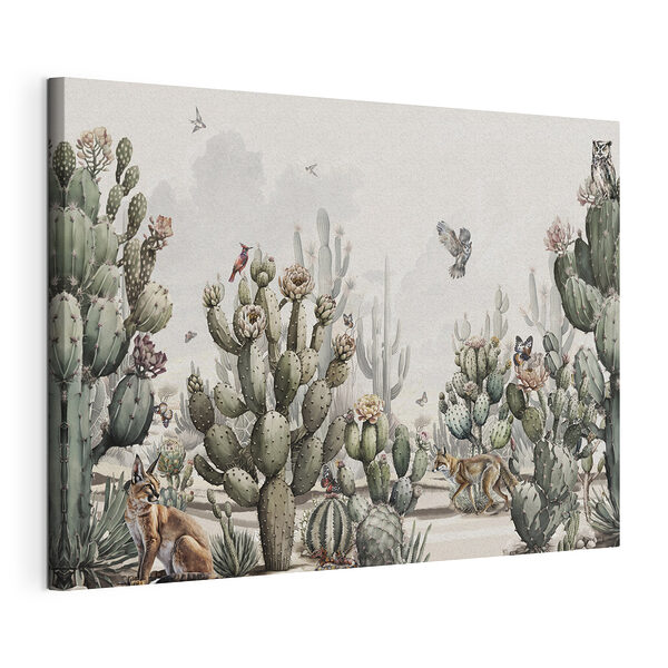 Gruppo di cactus e uccelli Stampa su tela Gruppo di cactus e uccelli