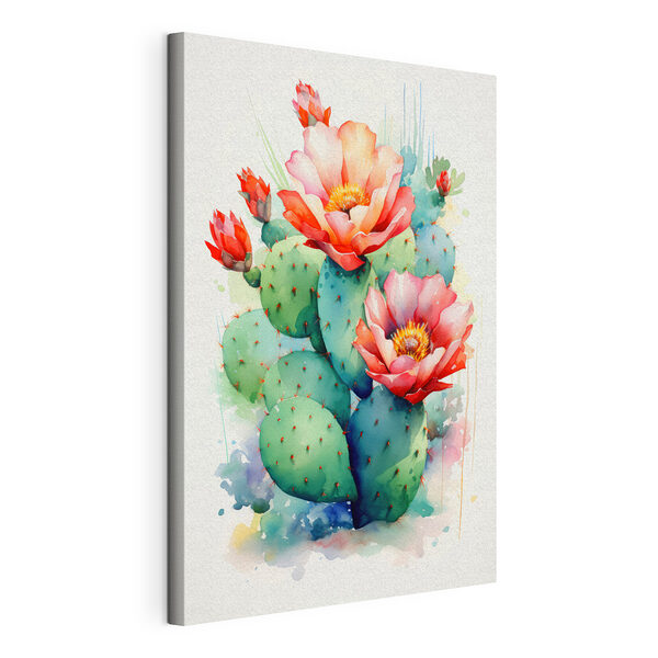 Stampa su tela Acquerello raffigurante un cactus in fiore