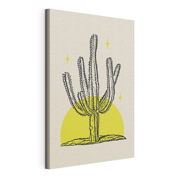 Cactus con un cerchio giallo e delle stelle Stampa su tela Cactus con un cerchio giallo e delle stelle