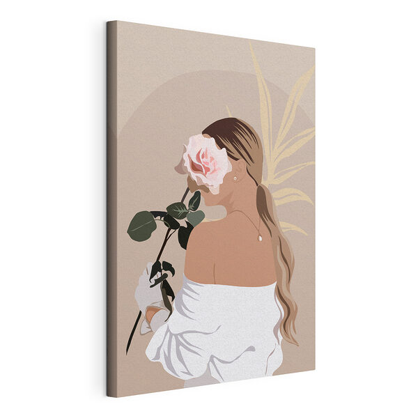 Una donna aggraziata con una rosa rosa Stampa su tela Una donna aggraziata con una rosa rosa