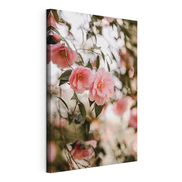 Fiori rosa su rami frondosi Stampa su tela Fiori rosa su rami frondosi