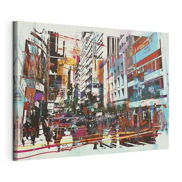 Stampa su tela Paesaggio urbano colorato con persone che camminano (COD: s37101) Stampa su tela Stampa su tela Paesaggio urbano colorato con persone che camminano (COD: s37101)