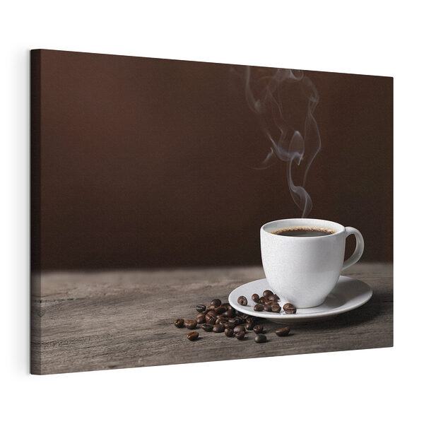 Stampa su tela Tazza di caffè fumante con chicchi di caffè (COD: s37179) Stampa su tela Stampa su tela Tazza di caffè fumante con chicchi di caffè (COD: s37179)