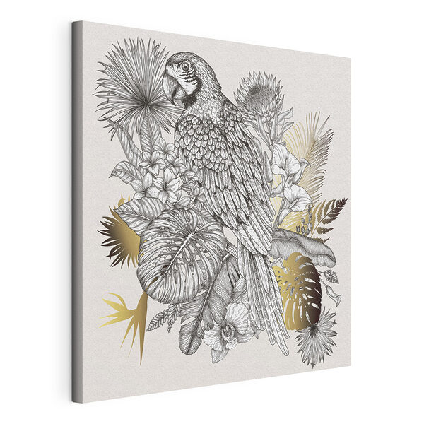 Stampa su tela Pappagallo appollaiato tra il fogliame rigoglioso