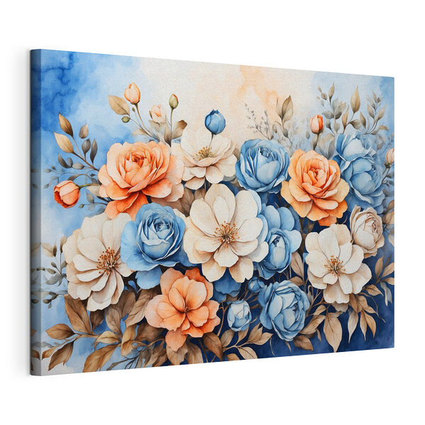 Stampa su tela Fiori dai colori vivaci, in blu e arancione