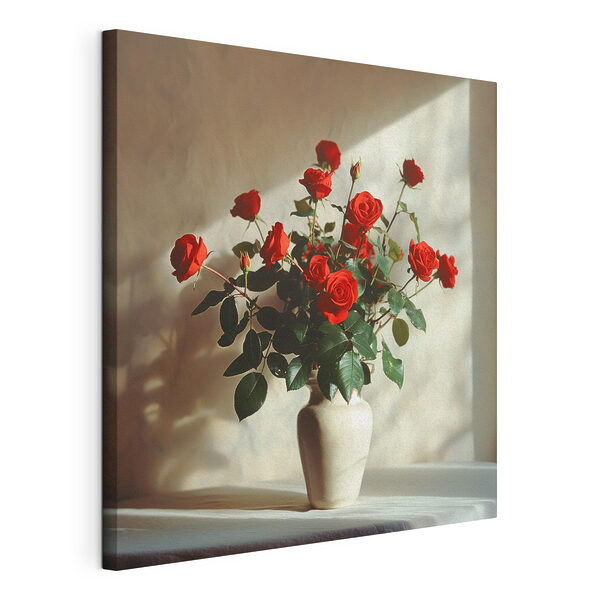 Stampa su tela Rose rosse in un vaso bianco