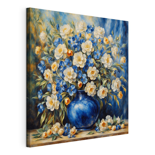Stampa su tela Vaso blu con fiori sbocciati