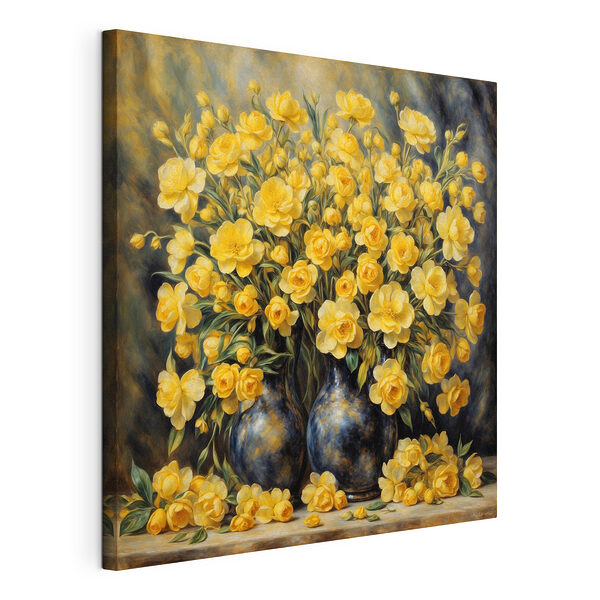 Fiori di un giallo vivace in eleganti vasi Stampa su tela Fiori di un giallo vivace in eleganti vasi