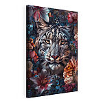Stampa su tela Un maestoso leopardo circondato da fiori dai colori vivaci