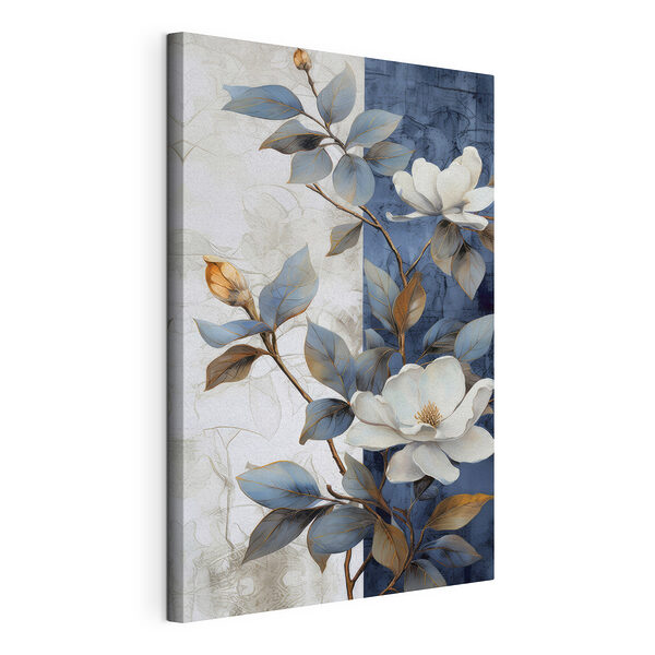 Stampa su tela Fiori di magnolia su uno sfondo blu intenso