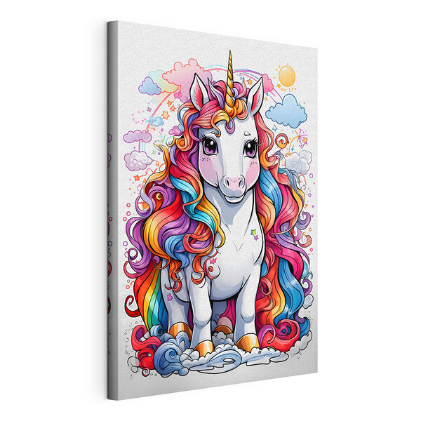 Stampa su tela Vignetta raffigurante un unicorno con i capelli color arcobaleno (COD: s37766) Stampa su tela Stampa su tela Vignetta raffigurante un unicorno con i capelli color arcobaleno (COD: s37766)