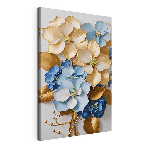Elegante composizione floreale nei toni del blu e del crema Stampa su tela Elegante composizione floreale nei toni del blu e del crema