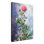 Stampa su tela Rosa rosa con foglie in fiore