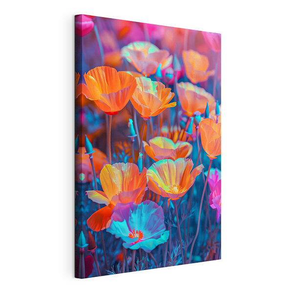 Stampa su tela Fiori dai colori vivaci e dalle tonalità surreali