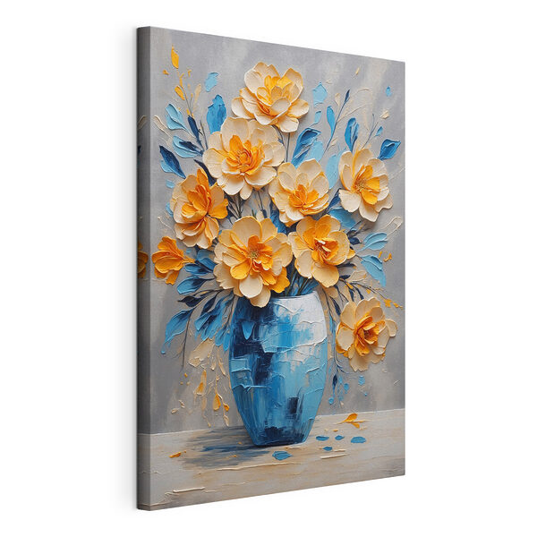 Stampa su tela Fiori dai colori vivaci in un vaso blu
