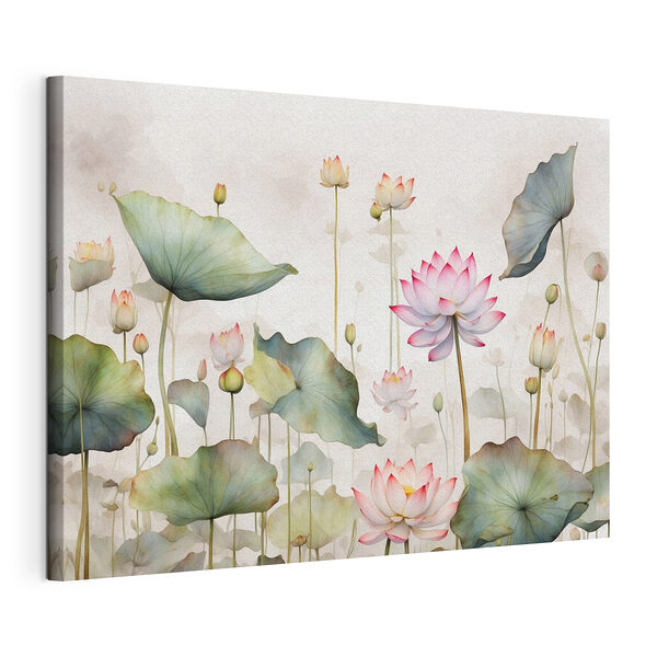 Fiori di loto immersi in una natura che infonde serenità Stampa su tela Fiori di loto immersi in una natura che infonde serenità