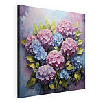 Stampa su tela Dipinto raffigurante fiori di ortensia rosa e blu