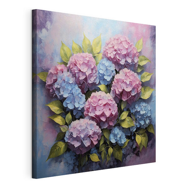 Dipinto raffigurante fiori di ortensia rosa e blu Stampa su tela Dipinto raffigurante fiori di ortensia rosa e blu