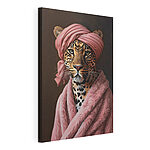Stampa su tela Leopardo con turbante e vestaglia rosa