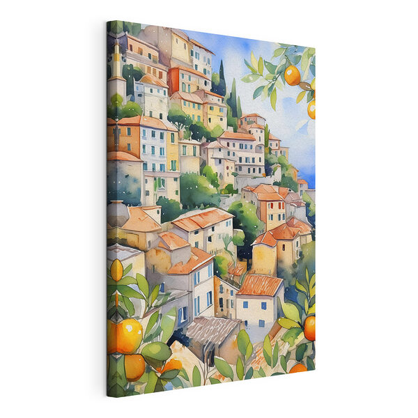 Stampa su tela Un colorato villaggio collinare immerso nel verde