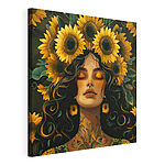 Stampa su tela Donna con dei girasoli tra i capelli