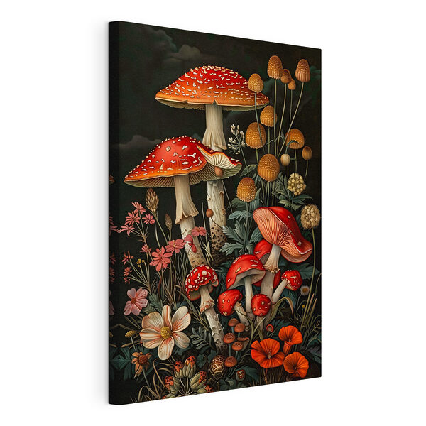 Stampa su tela Funghi stravaganti e fiori dai colori vivaci