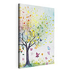 Stampa su tela Albero con farfalle e foglie colorate