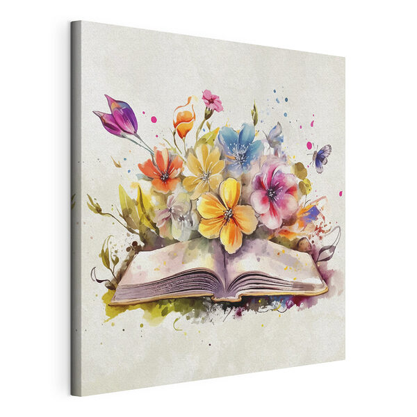 Stampa su tela Fiori che sbocciano da un libro aperto