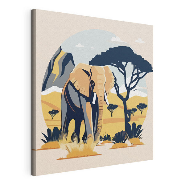 Elefante africano nella savana dai colori vivaci Stampa su tela Elefante africano nella savana dai colori vivaci