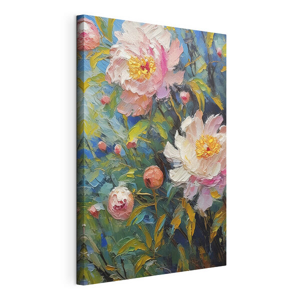 Stampa su tela Fiori colorati con foglie dai colori vivaci