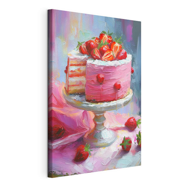 Dipinto raffigurante una torta guarnita con fragole Stampa su tela Dipinto raffigurante una torta guarnita con fragole