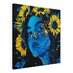 Stampa su tela Donna con dei girasoli tra i capelli