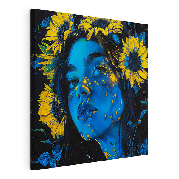 Donna con dei girasoli tra i capelli Stampa su tela Donna con dei girasoli tra i capelli