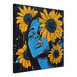 Stampa su tela Dipinto raffigurante una donna con dei girasoli