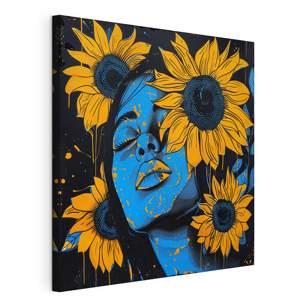 Dipinto raffigurante una donna con dei girasoli Stampa su tela Dipinto raffigurante una donna con dei girasoli