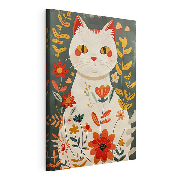 Stampa su tela Gatto circondato da fiori colorati