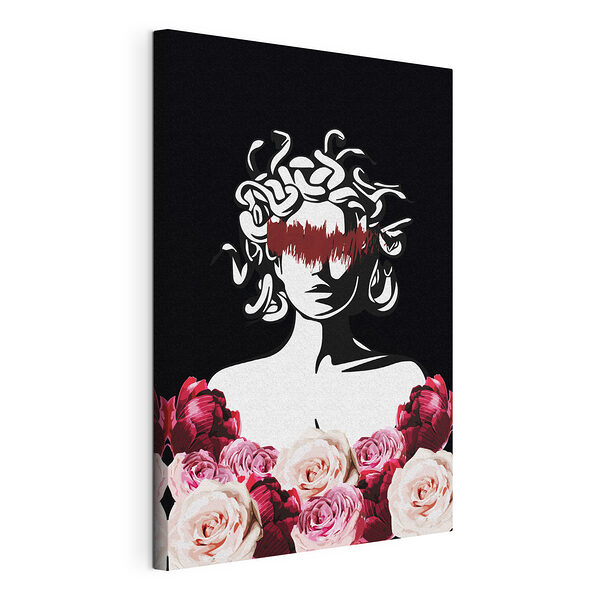 Stampa su tela Medusa con fiori nell'oscurità