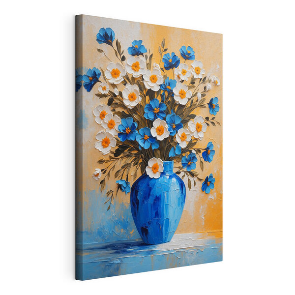 Stampa su tela Dipinto raffigurante dei fiori in un vaso blu