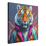 Stampa su tela Tigre con un abito dai colori vivaci e sgargianti