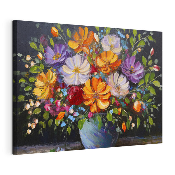 Stampa su tela Fiori dai colori vivaci in un vaso turchese