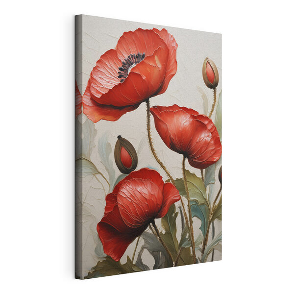 Fiori di un rosso brillante in elegante fioritura Stampa su tela Fiori di un rosso brillante in elegante fioritura
