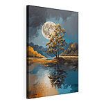 Stampa su tela Albero su un lago con la luna piena sullo sfondo