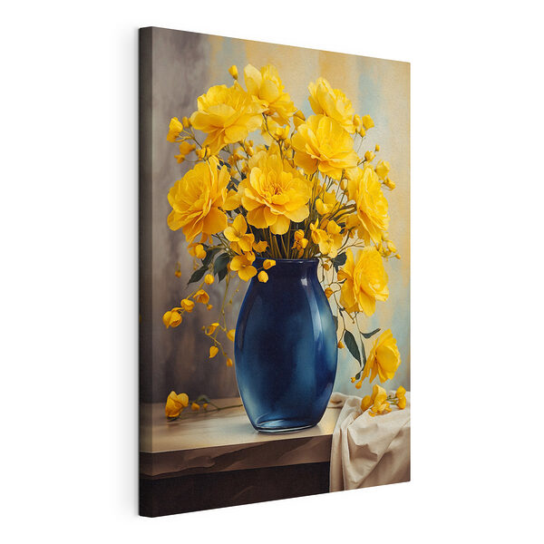 Stampa su tela Vaso blu con fiori gialli